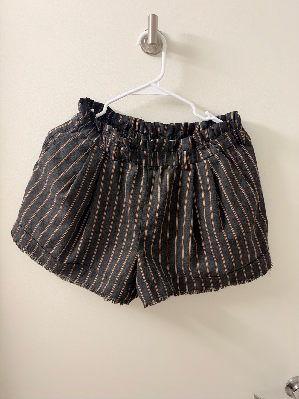 Striped Black and Brown Elastic-Waist Women’s Shorts